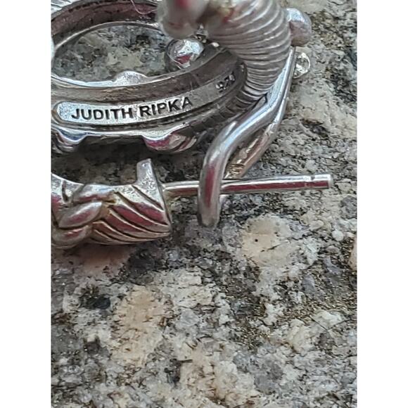 Judith Ripka 925 Sterling Silver Cable Rope Hoop Earrings Signed - Picture 5 of 6